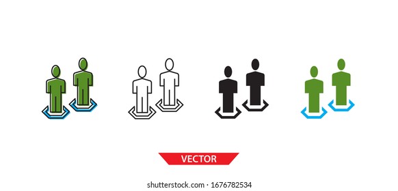 Icono de grupo simple sobre fondo blanco 4 tipos como contorno, negro, color, contorno y color. Ilustración vectorial.