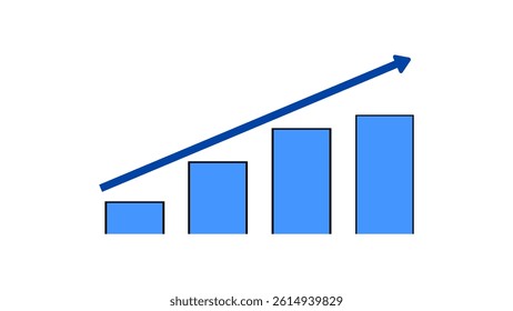 Simple growing bar chart with upward arrow. Economic tariff or business growth concept in flat vector style. Perfect for finance, statistics, and data presentation
