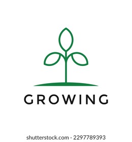 Simple growing seed logo with green leaf farming