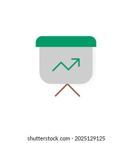 Simple growth or analytics color line icon on the desk. Statistical chart concept. Flat style isolated symbol for: illustration, logo, mobile, app, emblem, design, web, site, ui, ux. Vector EPS 10