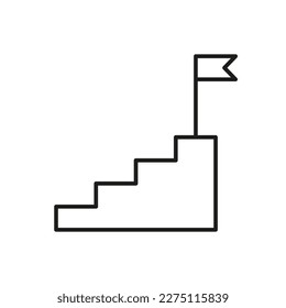Simple growth or analytics solid black line icon. Statistical chart concept. Up stairs with flag. Symbol, used for: illustration, logo, mobile, app, emblem, design, web, site, ui, ux. Vector EPS 10