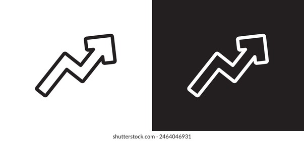 Signo de gráfico de crecimiento simple. Icono de Línea Flecha arriba. La música es signo de marca, estadística de indicación de flecha flexible. Flecha de curva negra de tendencia en transparente. Negociando impulsos de noticias bursátiles. Infografía comercial.