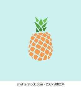 Simple grunge pineapple vector design isolated on bright blue background.