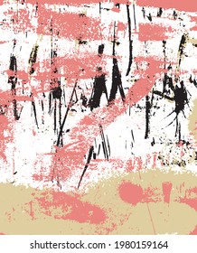 Simple Grunge Vector Design with Black, Gold and Red Irregular Stains isolated on a White Background. Modern Abstract Art ideal for Poster, Card, Wall Art, Layout. Room Decoration.