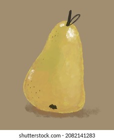 Simple Grunge Vector Illustration with Yellow Hand Drawn Pear Isolated on a Brown Background. Infantile Style Abstract Fruit Print ideal for Wall Art, Poster, Kids Room Decoration.