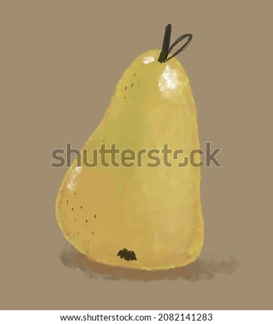 Simple Grunge Vector Illustration with Yellow Hand Drawn Pear Isolated on a Brown Background. Infantile Style Abstract Fruit Print ideal for Wall Art, Poster, Kids Room Decoration.
