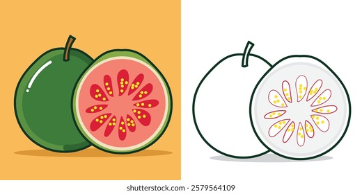 a simple guava illustration for a sticker, design element, or coloring book element