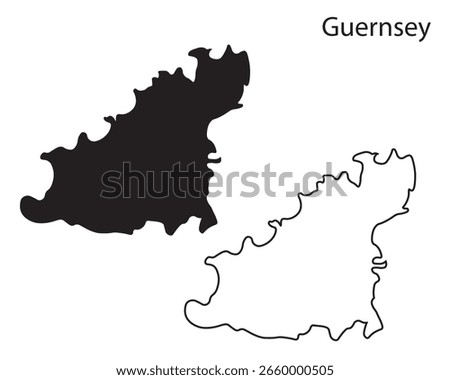 Simple Guernsey map silhouette vector. Clean black outline of this Channel Island, ideal for travel graphics, print, and geographic design work