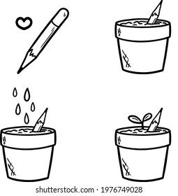 simple guide drawn to use plantable pencils - hand drawing outline