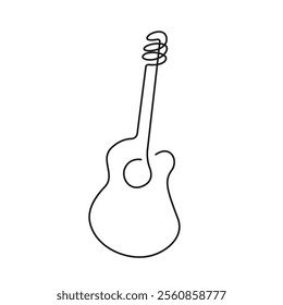 Simple Guitar Continuous One Line Drawing on White Background. Simple Music Instrument Icon Continuous Line Drawing. Violin Contour Modern Minimalist Illustration. Vector. Not AI