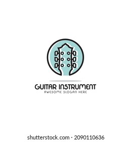 simple guitar instrument logo design,minimalist style line outline icon symbol music logo, guitar peg adjustment in circle with pastel color