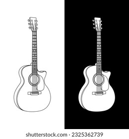 Simple Guitar line art vector illustration. Black and white background musical instrument template. Vector eps 10