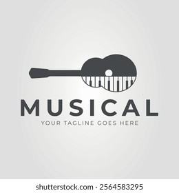 simple guitar and piano creative logo vector illustration design