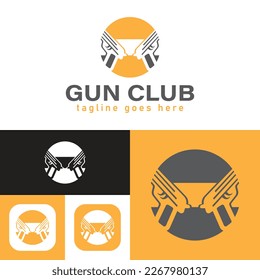 Simple Gun club logo.circle shape. Vector Illustration.Minimal Icon style. Black and white color.Unique, elegant, modern.