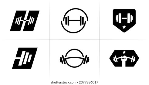 Simple gym equipment logo. Fitness symbol design with dumbbell and barbell concept. Bodybuilding vector icon