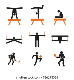 Simple Gymnastic Sport Abstract Symbol Vector Illustration Graphic Design Set