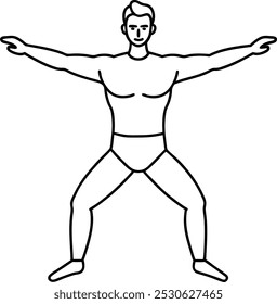 Einfache Gymnastik doodle abstrakte Linien Kunst und isolierte Vektordesign. Gymnastik Mann Training Skizze.