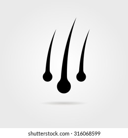 simple hair follicles with shadow. concept of tricholog aid clinic, split ends, hair loss, alopecia, shampoo, hairline. isolated on gray background. flat style modern brand design vector illustration