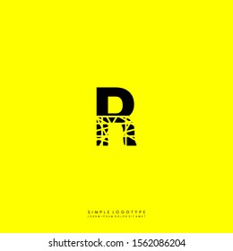 simple half cracked monogram R logo letter isolated on yellow background design concept