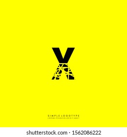 simple half cracked monogram X logo letter isolated on yellow background design concept