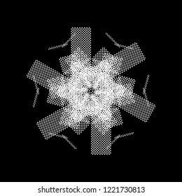 Simple halftone snowflake lace for your design. Single grunge isolated christmas dot artistic template. EPS10 vector.