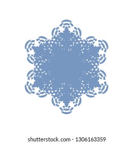Simple halftone snowflake lace for your design. Single grunge isolated christmas dot artistic template. EPS10 vector.