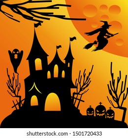 Simple Halloween background with flying witch
