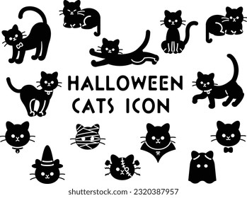 Simple Halloween Cat Silhouette Icon Set
