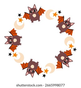 Simple Halloween circle frame. Cute Halloween frame border on white background. The round vector design with soft colors, perfect for spooky autumn decorations, banners, stickers, ads, sale.