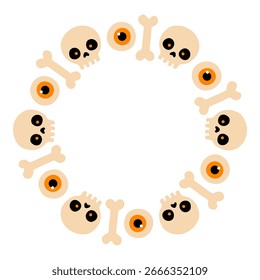 Simple Halloween circle frame. Cute Halloween frame border on white background. The round vector design with soft colors, perfect for spooky autumn decorations, banners, stickers, ads, sale.