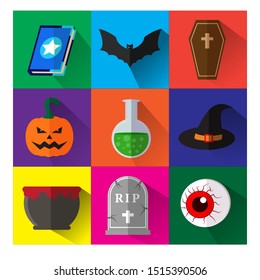 Simple Halloween flat icon with nine kinds of icons