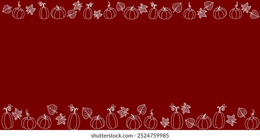 Simple Halloween Illustrations With  Outline Pumpkins in Doodle Style. Vector Illustration Isolated on Dark Red Background.