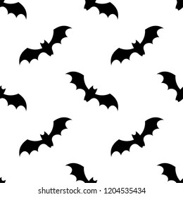 Simple Halloween pattern of black bats on white background