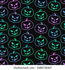 simple halloween pattern of cute neon pumpkins