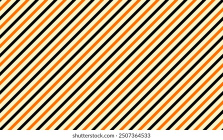 Simple Halloween pattern horizontal background. Vector black, orange, yellow striped diagonal background. Geometric Halloween texture for decor, fabric, design, wrapping, wallpaper.