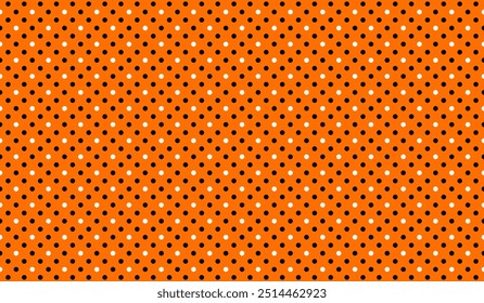 Einfaches Halloween-Muster, horizontaler Hintergrund. Vektorgrafik auf schwarz, weiß und orangefarbenem, gepunktetem Hintergrund. Geometrische Halloween Textur für Dekor, Stoff, Design, Verpackung, Tapete.