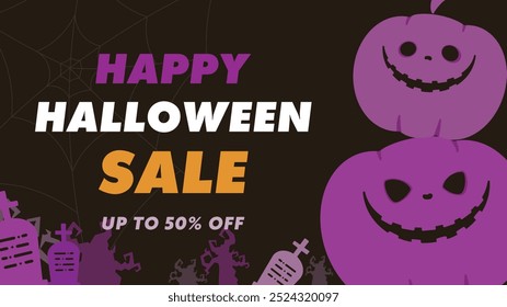Simple Halloween Sale Ad Background Template Decorated with Pumpkins (purple)