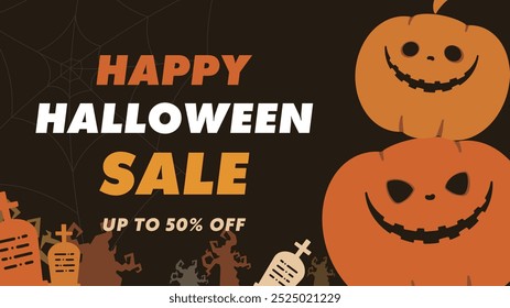 Simple Halloween Sale Ad Background Template Decorated with Pumpkins (orange)