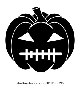 Simple Halloween scary pumpkin with funny face in flat style