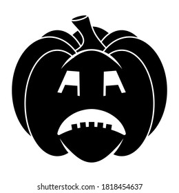 Simple Halloween scary pumpkin with funny face in flat style