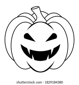 Simple Halloween scary pumpkin with funny face in flat style