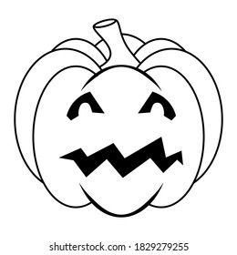 Simple Halloween scary pumpkin with funny face in flat style