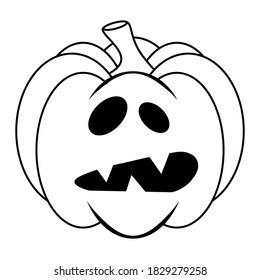 Simple Halloween scary pumpkin with funny face in flat style