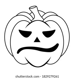 Simple Halloween scary pumpkin with funny face in flat style