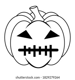 Simple Halloween scary pumpkin with funny face in flat style