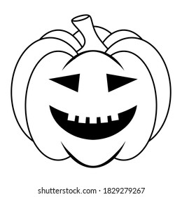 Simple Halloween scary pumpkin with funny face in flat style