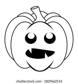 Simple Halloween scary pumpkin with funny face in flat style