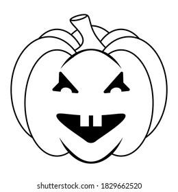 Simple Halloween scary pumpkin with funny face in flat style