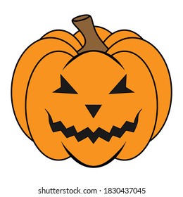 Simple Halloween scary pumpkin with funny face in flat style
