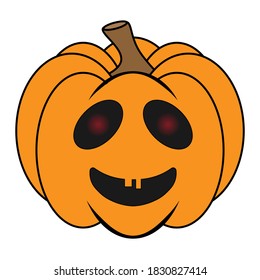 Simple Halloween scary pumpkin with funny face in flat style